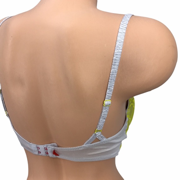 Josie Neon‎ Green 32D Contrast Lace Plunge Bralette Balconette Bra Unpadded - Picture 8 of 12